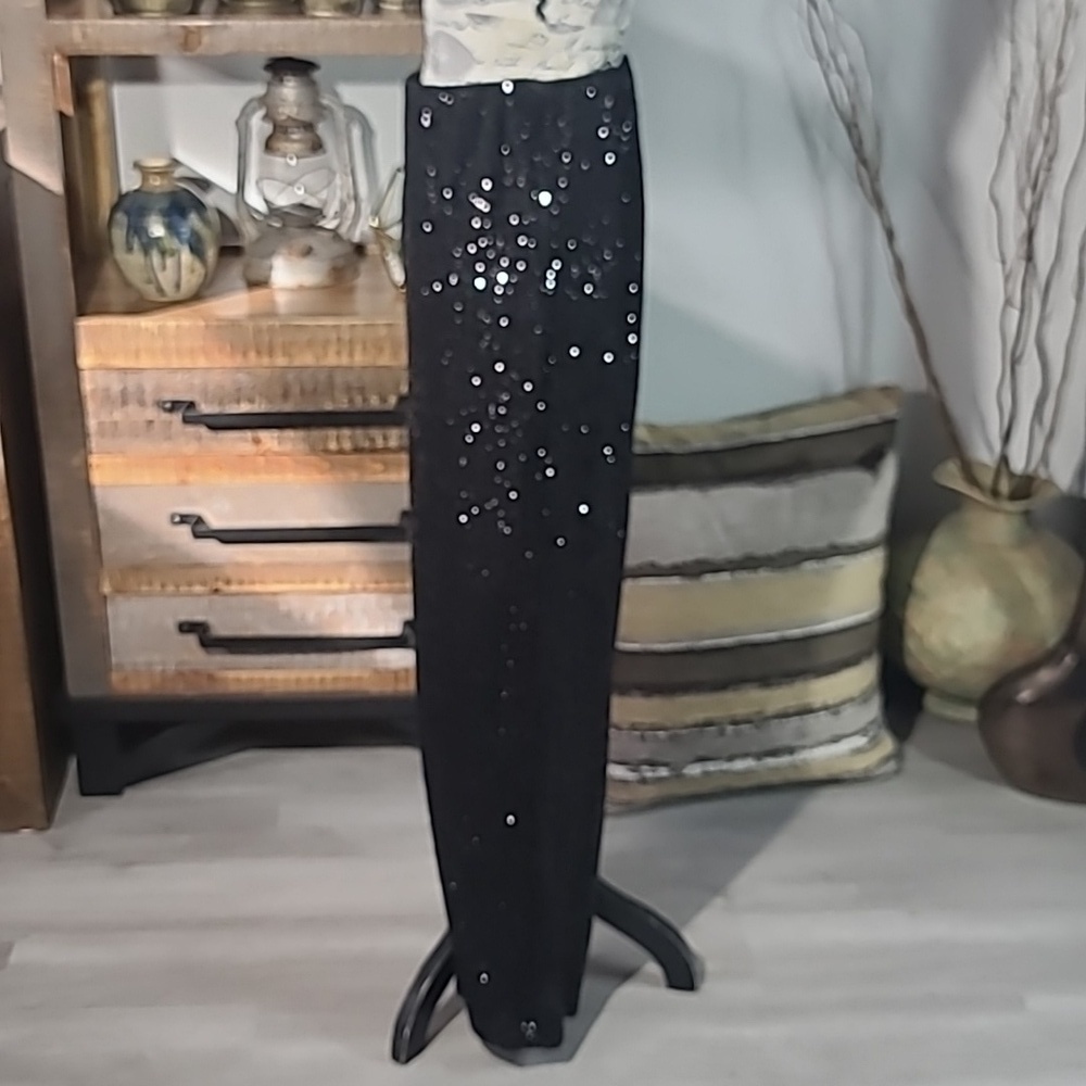 Nine West Sequin Wide Leg Stretch Pant Black - Picture 4 of 10